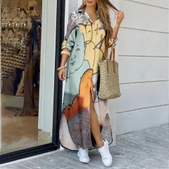 Fashion Long Sleeve Printed Lined Dress - Baby Face Graffiti - View 1