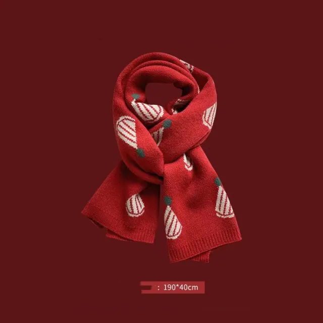 Red New Year Scarf Women's Winter Christmas Knitting Wool Pockets Of Wealth - Shop at LoveMi