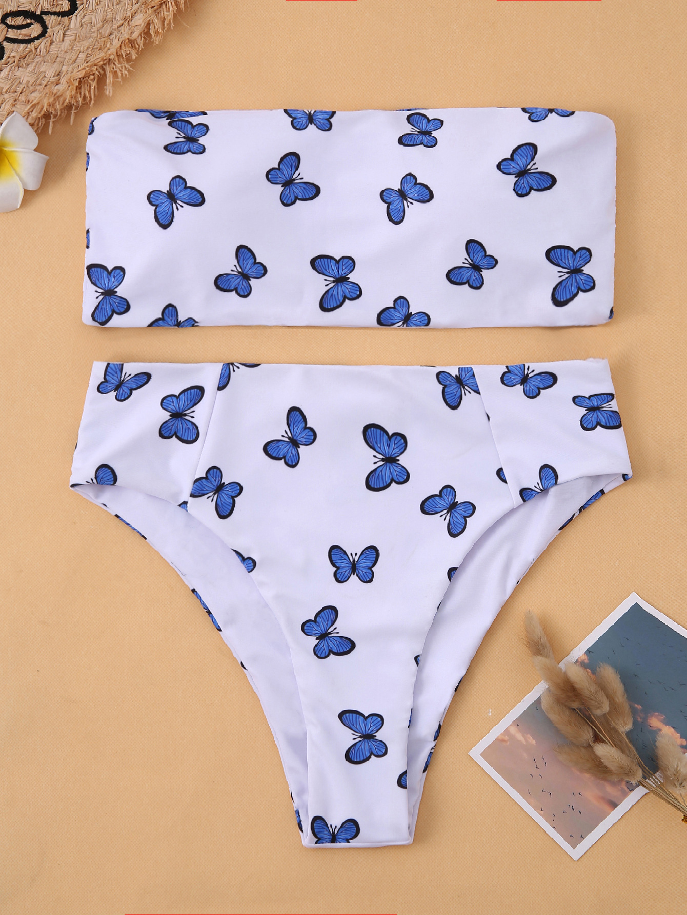 Title 4, Vlinderprint bikini met kant en split, badpak v...