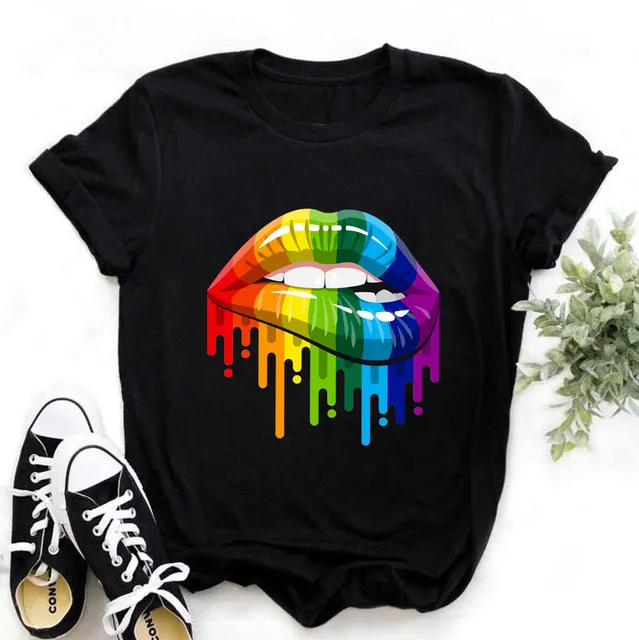 Shut Up Gesture Lips Short Sleeve T shirt No Letters Blackb - Shop at LoveMi