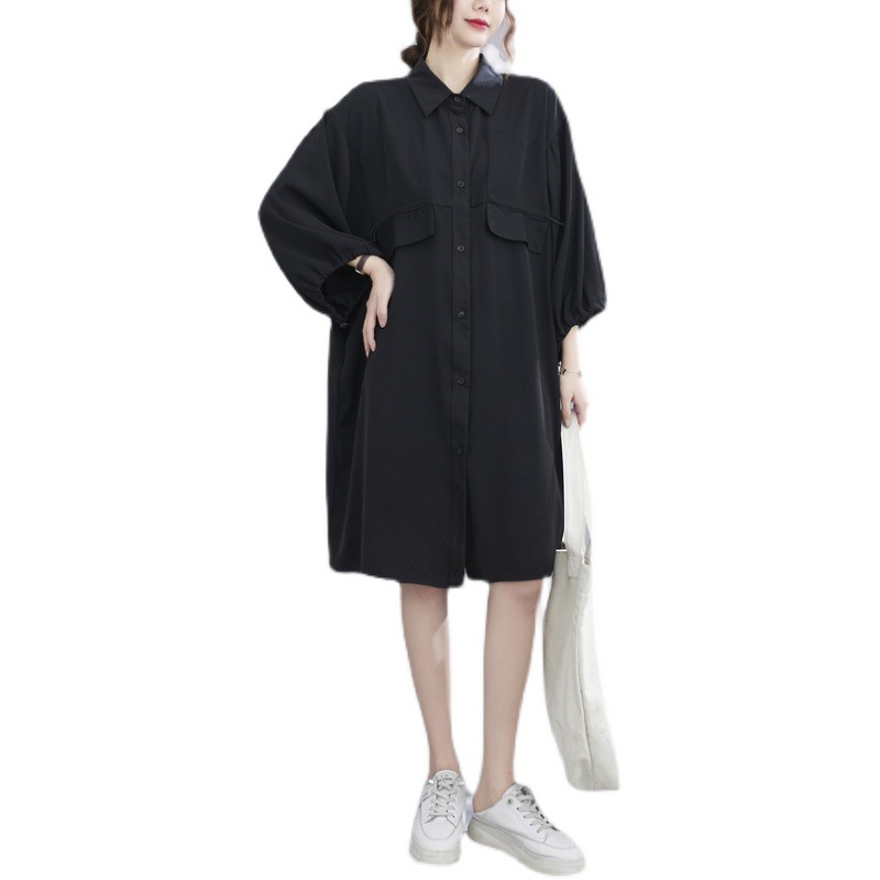 Large Size Fat MM Mid-length Lapel Chiffon Dress