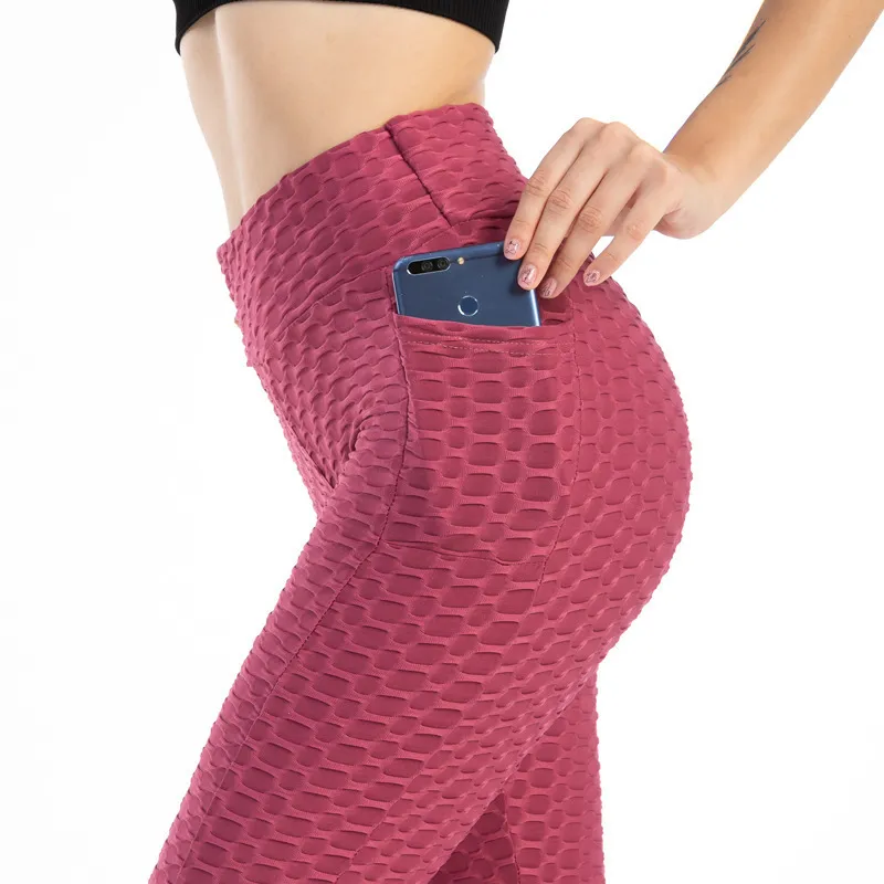Fitness Yoga Pants Women Leggings With Pocket Running Sports - Bean Paste