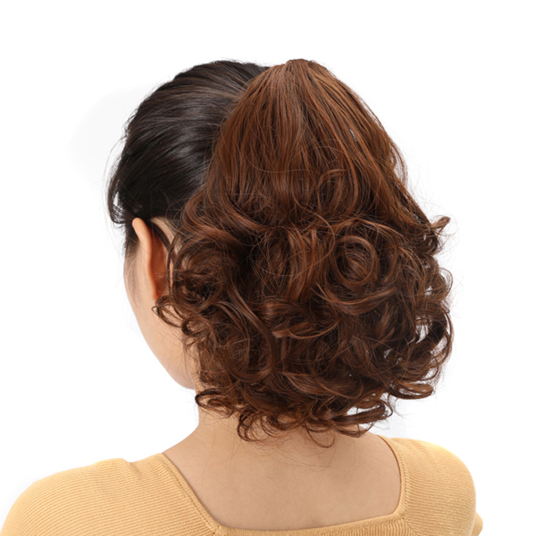 Fake Ponytail Short Curly Hair Claw Clip Realistic Pear Flower Chemical Fiber — foto 7
