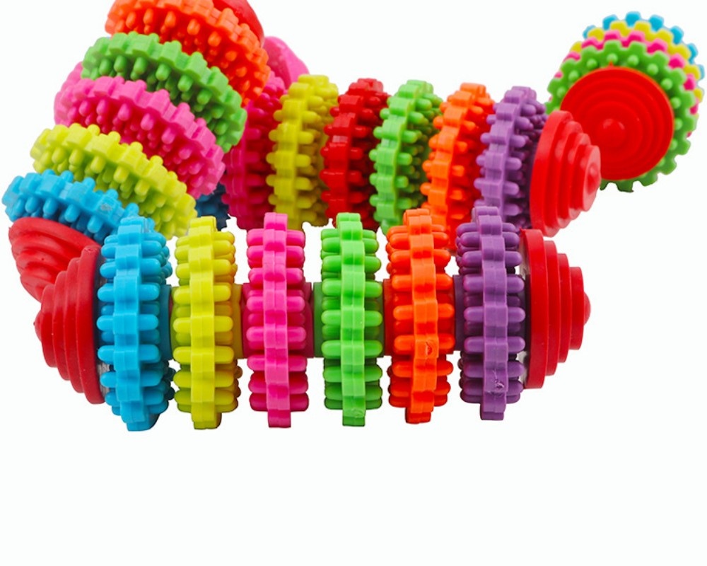 Title 5, Dog Toy Ball Rubber Gear Colorful Swivel