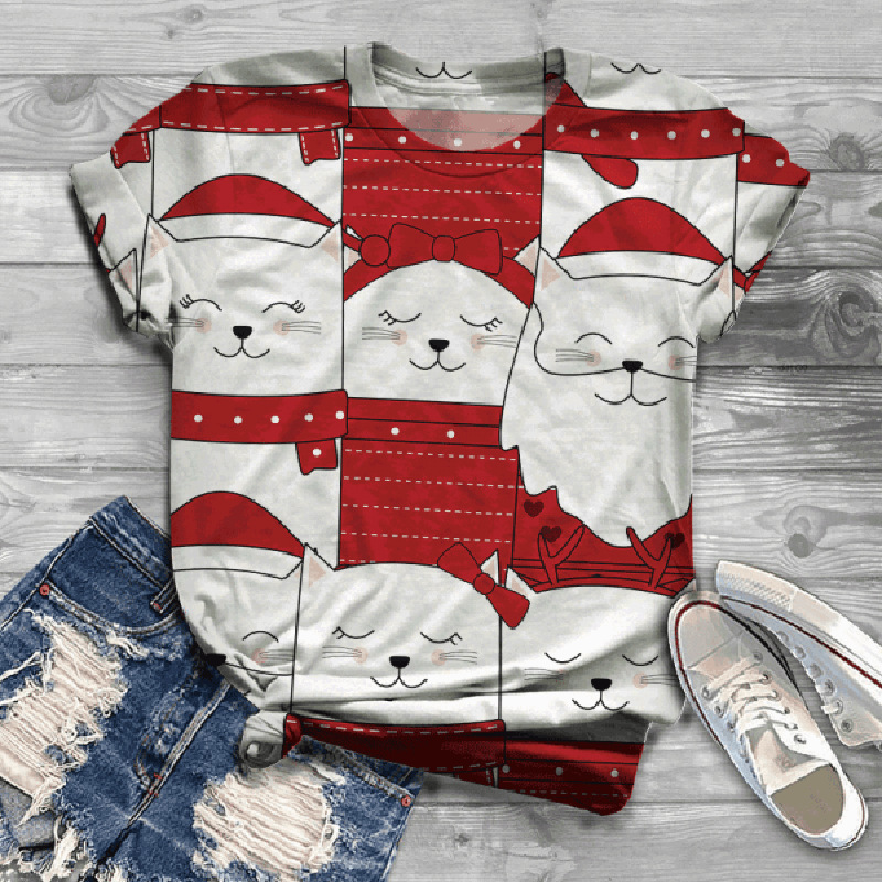 Title 3, Fashion Digital Cat Print Female T Short Sleeve