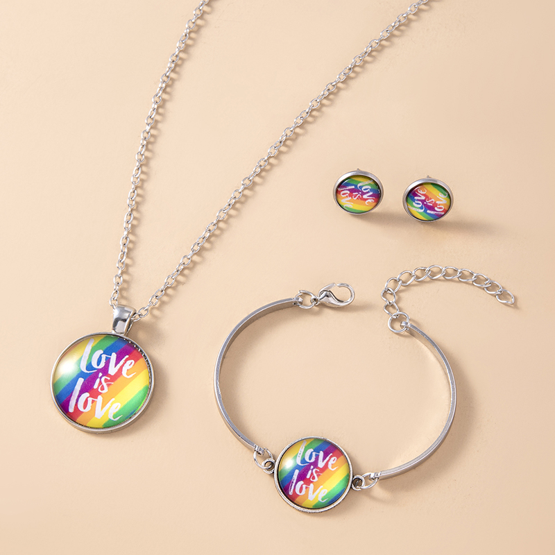 LGBT Pride Love Is Love Jewelry Set Rainbow Flag Glass Necklace Earrings Bracelets Lesbian Gay Bisexual Transgender Jewellery