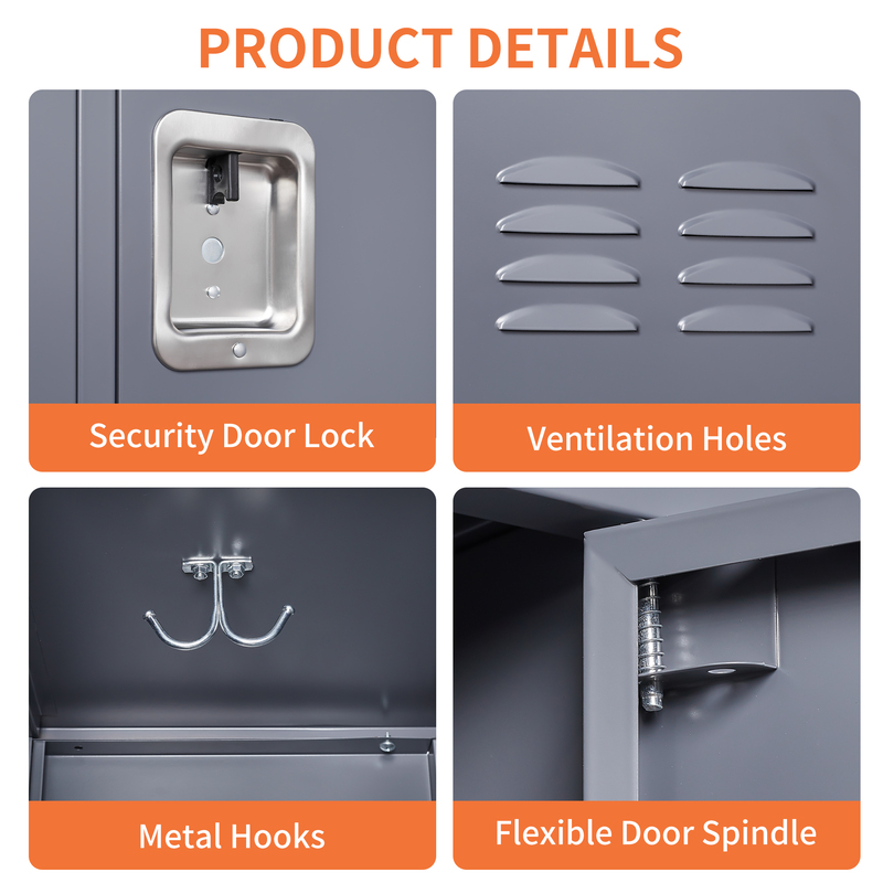 3-Door 72in Steel Locker W Locks For Employees, Storage Cabinet For Home Gym Office School Garage, Gray 2