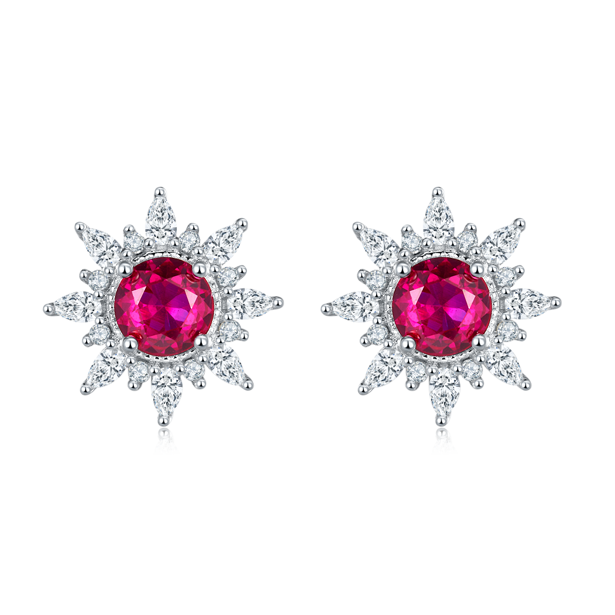 S925 Silver 2.6g Star Design Lab-Created Ruby Stud Earrings, 0.5ct 5mm, Pair