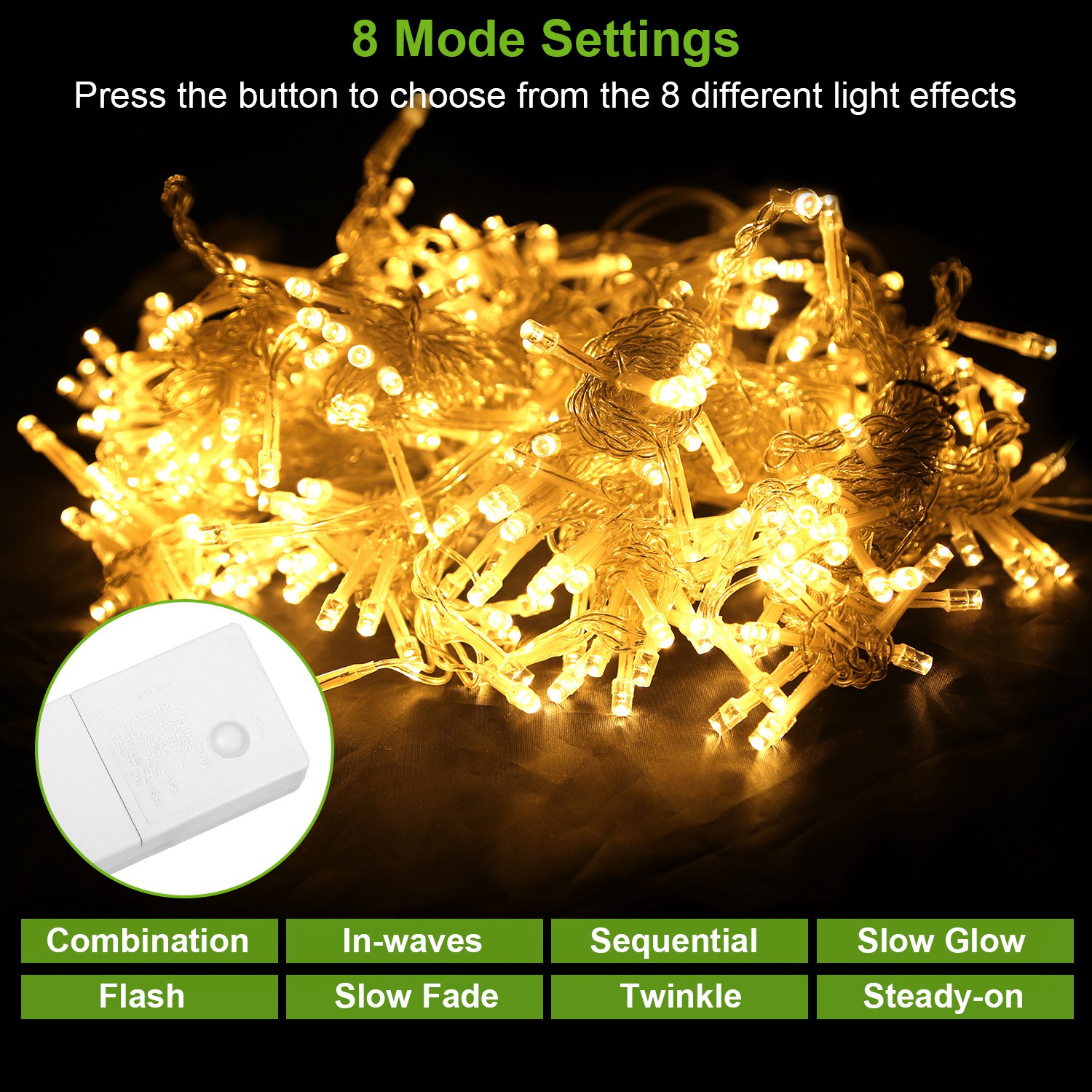 1Pc 3Meter 300 LEDs String Curtain Light With Remote 8 Light Modes IP44 Waterproof For Christmas Halloween New Year Yard Garden Party — foto 6