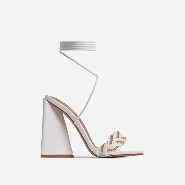 Roma Sandals With Square Toe Tied Behind Chunky Heel White - Shop at LoveMi