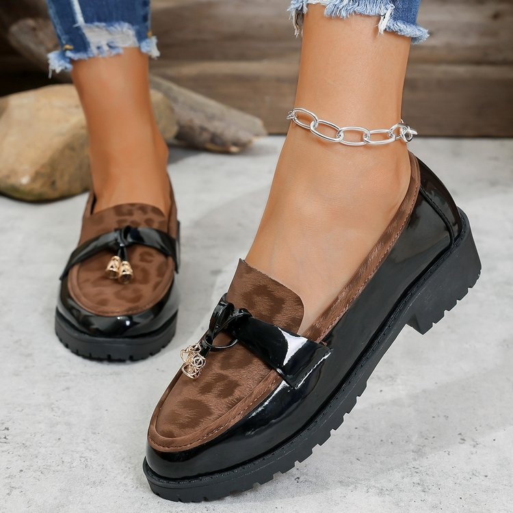 New 2025 Autumn Winter Korean Style Mid-Heel Retro Leopard Print Buckle Loafers, Lightweight Height-Increasing Non-Slip Casual Shoes - Image 1