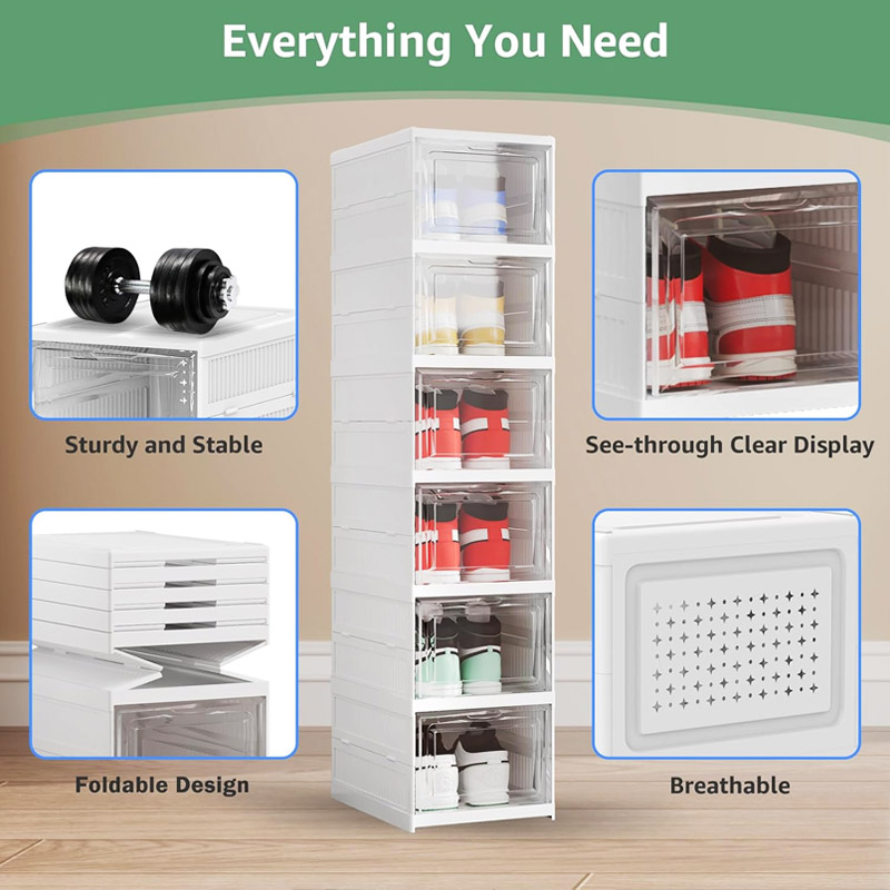 Shoe Box Storage Organizer Foldable Sneaker Boxes Collapsible Footwear Case-6 — image 8
