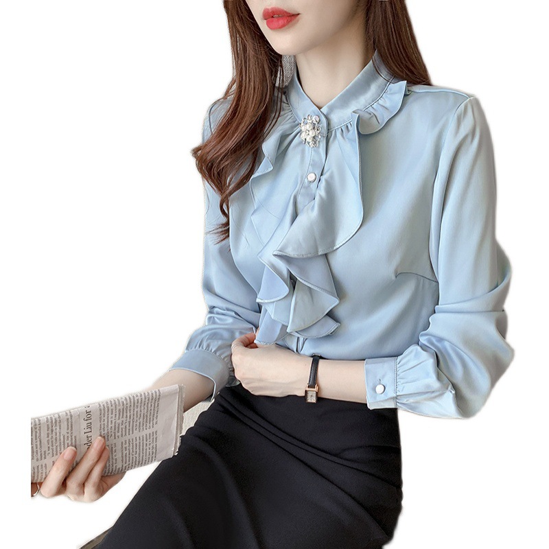 Title 6, Satin Petal Collar Small Design Niche Shirt