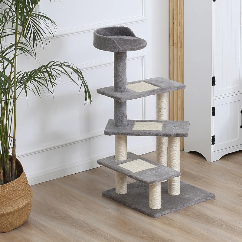 5-Level Revolving Stair Cat Tree Scratcher Climbing Activity Tower With Play Center And Resting Perch - Gray