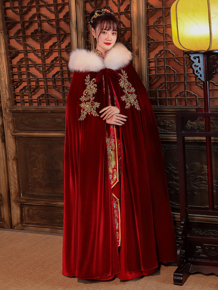 Chinese Wedding Fur Shawl Cloak Warm And Thick Fur Collar