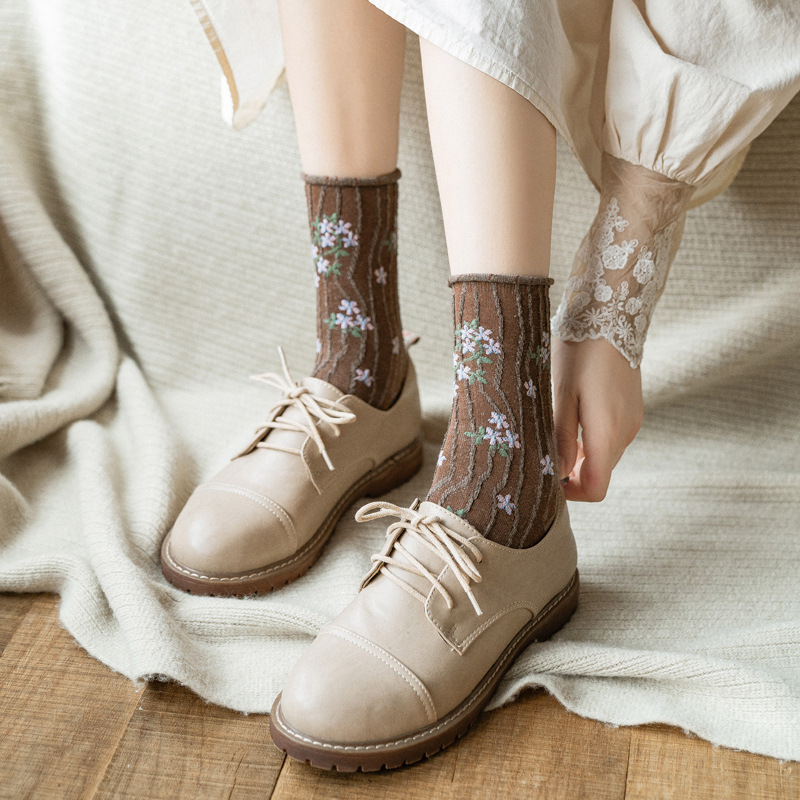 Curled Small Floral Cotton Socks For Pregnant Women Middle Aged And Elderly