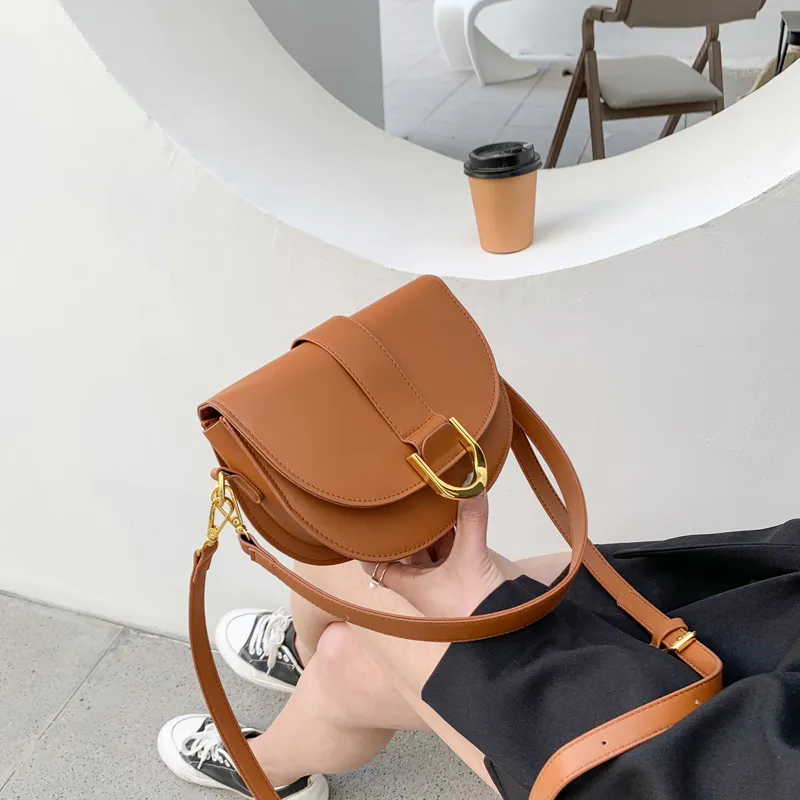 Spring And Summer One Shoulder Crossbody Saddle Bag - Brown