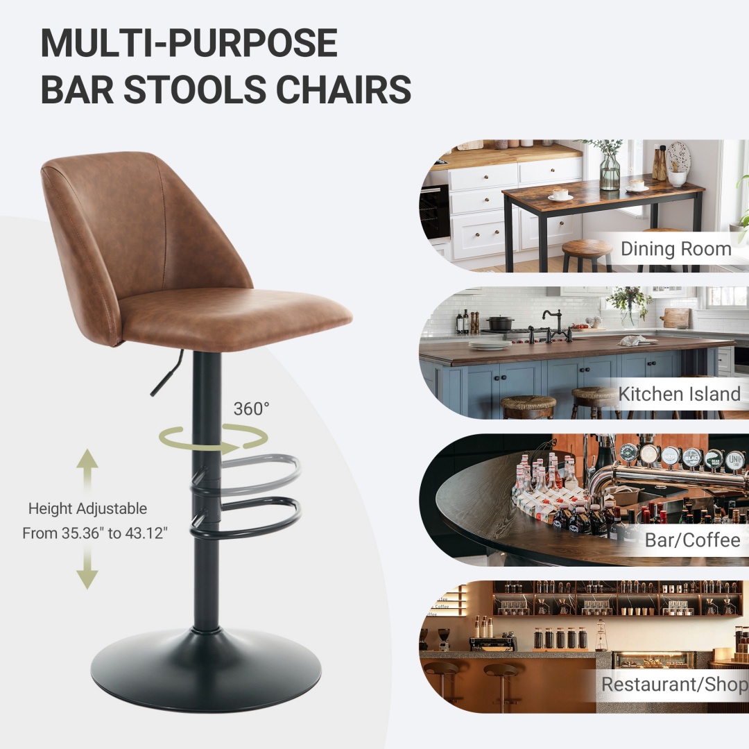 Swivel Bar Stools Upholstered Adjustable Barstools Counter Heigh For Bar, Dining Room, Set Of 1, Beige image 18