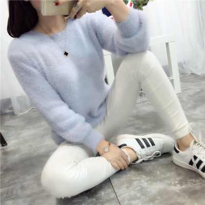 Loose Mink Fleece Knit Sweater Thickened Round Neck Pullover