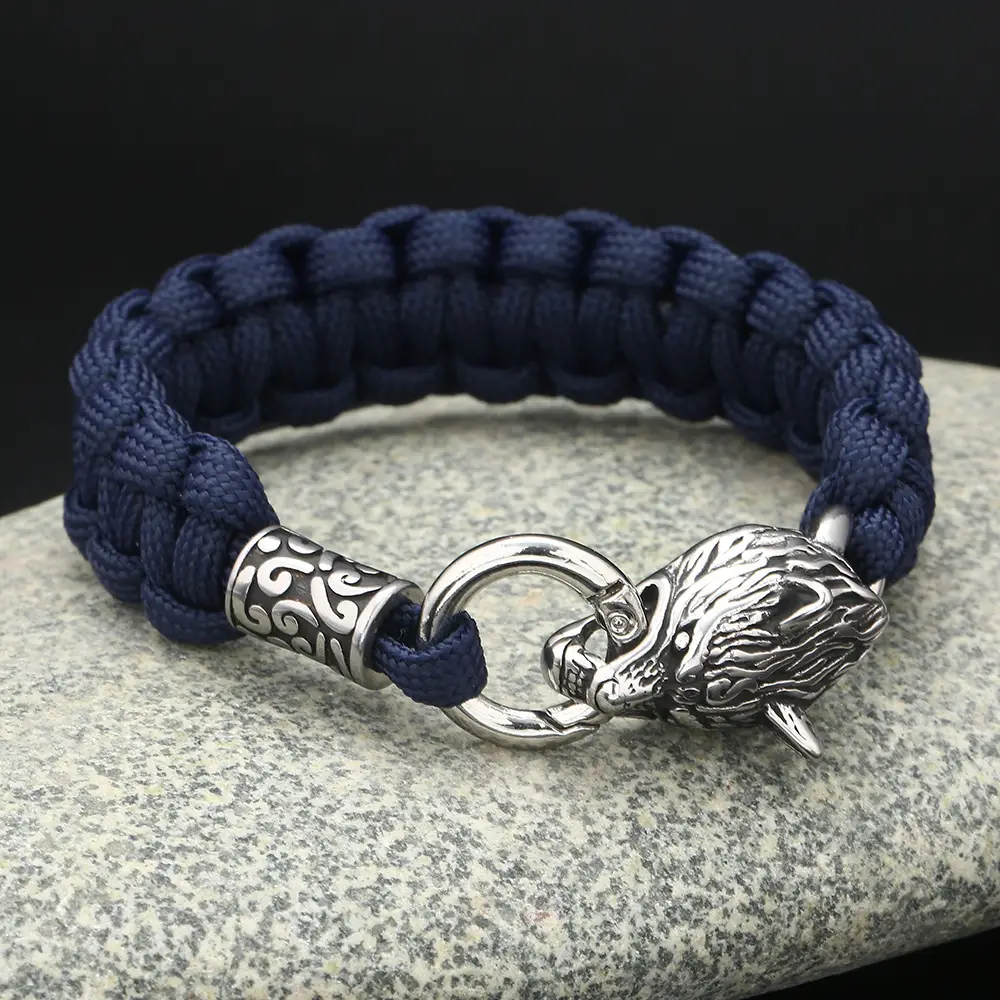Stainless Steel Wolf Head Paracord Braided Bracelet