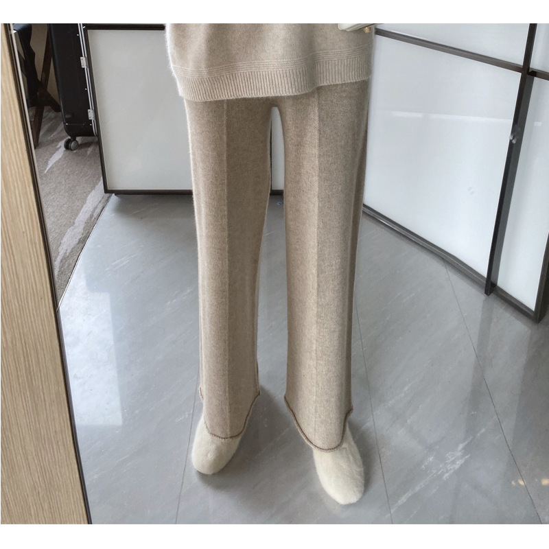 Autumn And Winter New Women's Knit Casual High Waist Slimming All-matching Grandma's Pants Loose Straight Wide-leg Pants