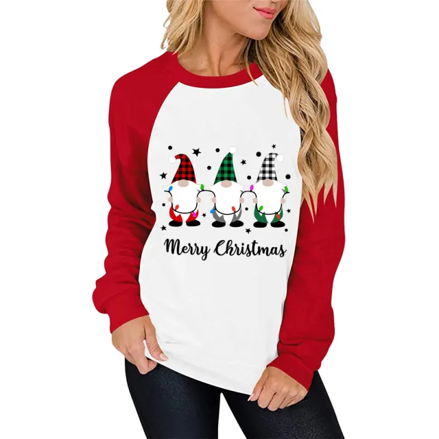 Creative Printed Casual Raglan Women's Sweater Color Matching Style12 L - Shop at LoveMi