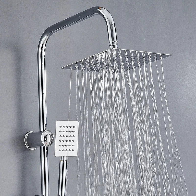 Bathroom shower kit twin head square fixed head riser rail