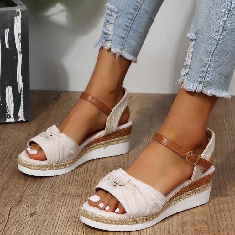 New Sandals Women's Bow Rope Bottom Lightweight Casual Women's Shoes Peep Toe Platform Sandals