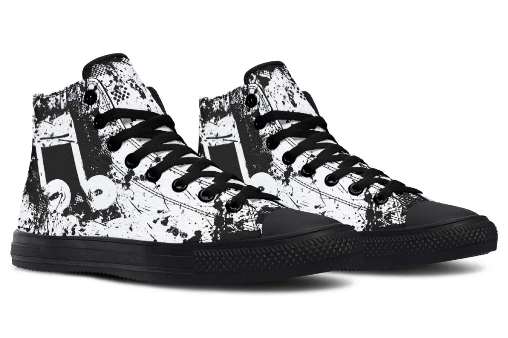 Men's And Women's Fashion Color Printing High-top Canvas Shoes - Black