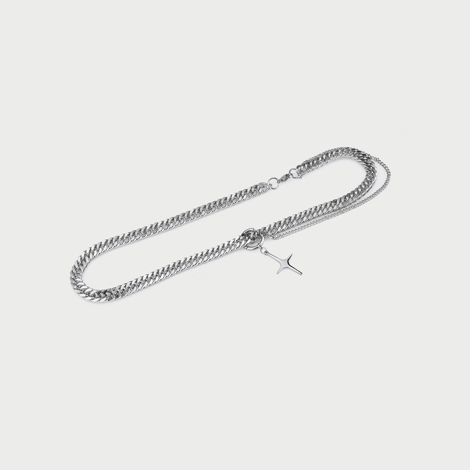 Star Pendant Wide American Style Hip Hop Titanium Steel Necklace