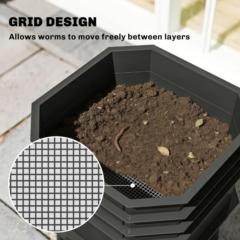 4-Tray Worm Composter Bin, 7.4 Gal Outdoor & Indoor Worm Composter For Recycling Food Waste, Dark Green