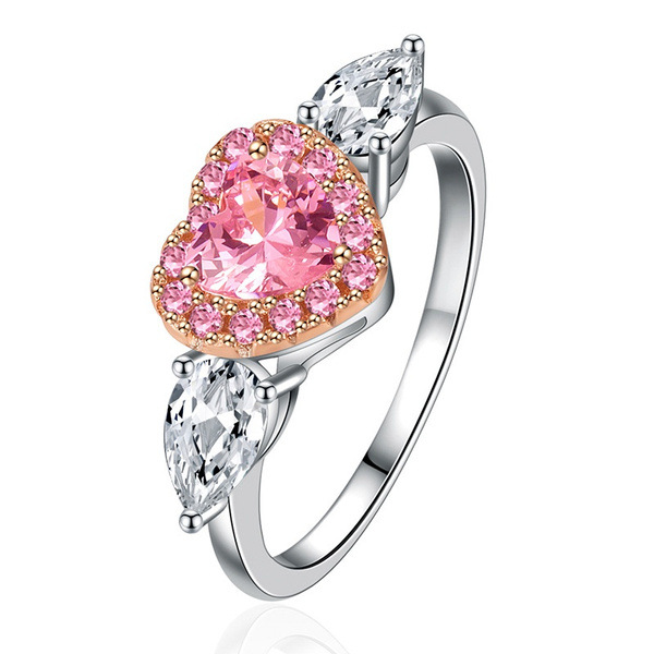 Fashion  Peach Heart Prong Set Zircon Ring