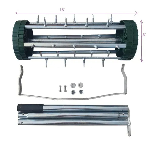 Heavy Duty Rotary Push Lawn Aerator With 3-Piece Long Steel Handle Spike Tine Design For Soil Aeration And Grass Maintenance Durable Rolling Garden And Yard Tool For Healthy Lawns