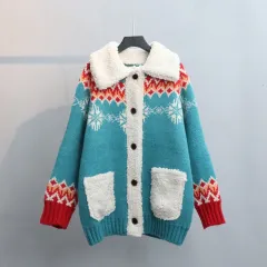 Women's Sweater Cardigan Thickened Autumn And Winter New Loose - Green - View 1