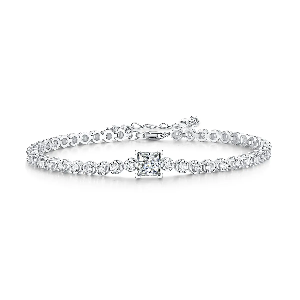 S925 Silver 1ct Princess Cut Moissanite Bracelet
