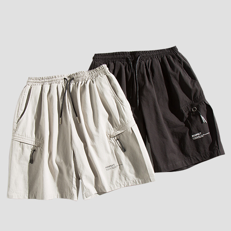 Retro Solid Color Casual Loose Shorts Tooling Five-point Pants