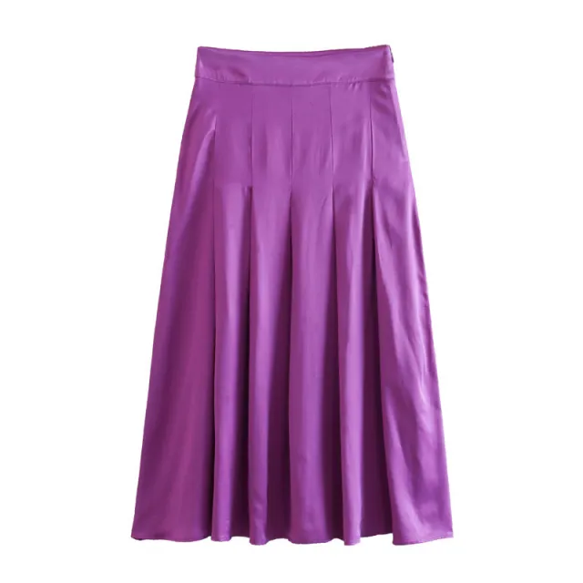 Long Sleeve Tie dyed Loose Shirt Silk Satin Pleated Suit Women Half Skirt Xs - Shop at LoveMi