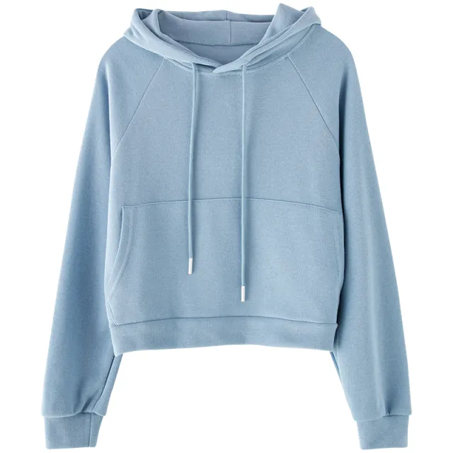 Women's Solid Color Cropped Hooded Sweater Jacket Blue - Shop at LoveMi