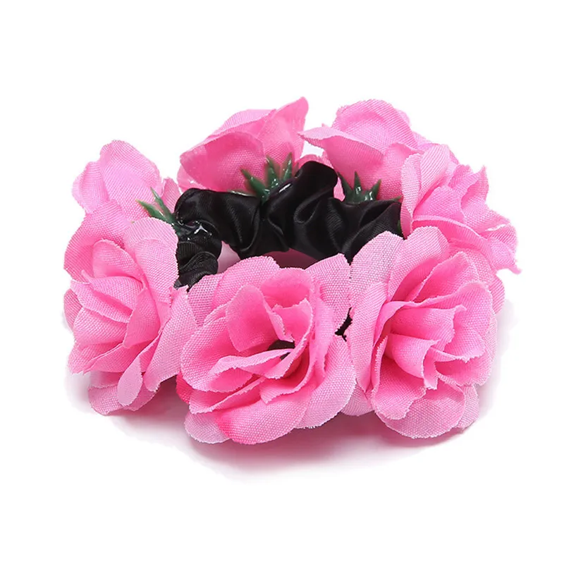 European And American Women's Simulation Fabric Rich Rose Hair Tie Hair Accessories - Pink