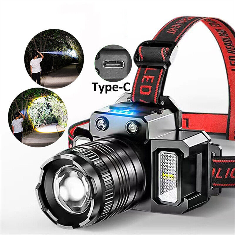 900000LM LED Headlamp Rechargeable Headlight Zoomable Head Torch Lamp Flashlight