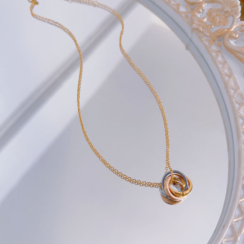 Three-ring Three-color Titanium Steel Necklace Female Clavicle Chain