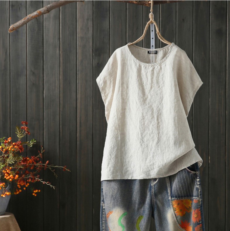 Title 6, Cotton Linen Blouse Summer Short Sleeve Casual ...