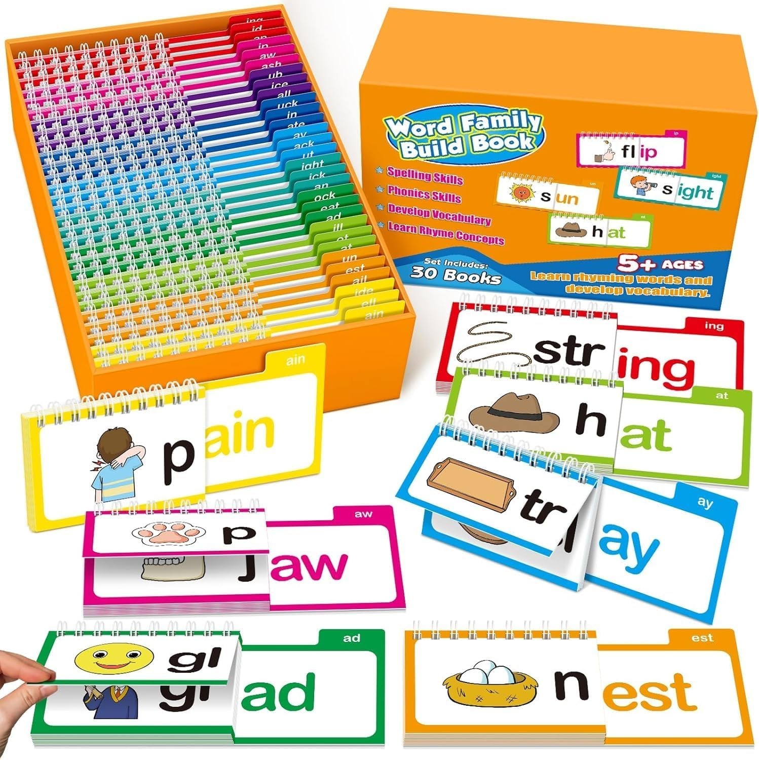 30 Read And Rhyme Flip Books,Word Families Flash Cards,