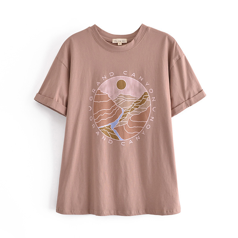 European And American Retro Bohemian Print T shirt Women's Round Neck Pullover Brick Red - Shop at LoveMi