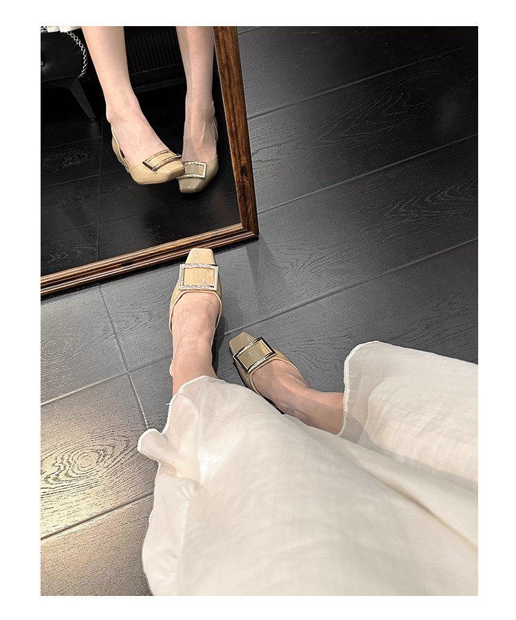 Women's French Style Commuter Pumps, Soft Leather, Hidden Heel, Open Hollow Design, Square Buckle, Block Heel, Elegant Shoes For Dresses
