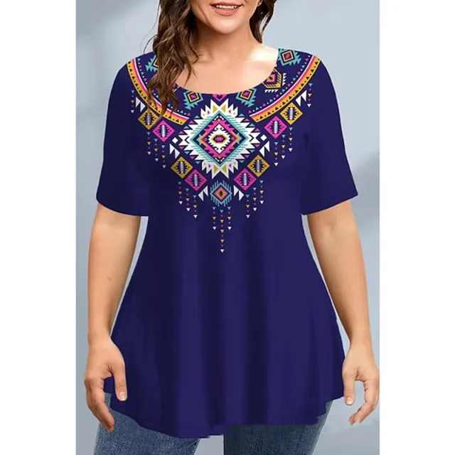 Women's Printed Short Sleeve Round Neck Long T Print 3 Style - Shop at LoveMi