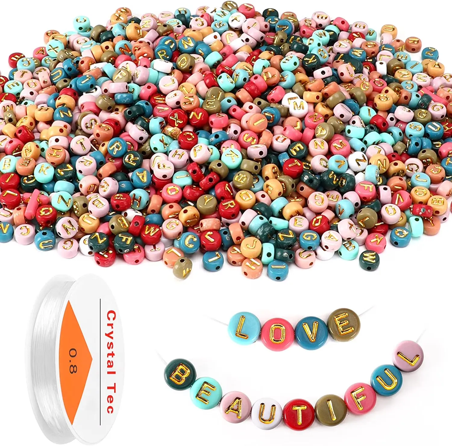 Colored Letter Beads, 4x7mm Colorful Gold Acrylic