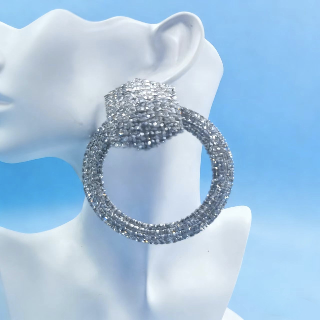 Fully Paved Oversized Sparkle Hoop Earrings For Women