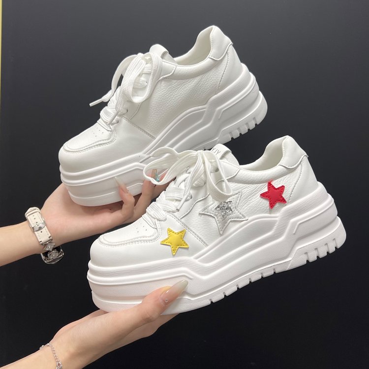 Star And Butterfly White Sneakers, 2026 Spring New Breathable Height-increasing Platform Casual Skate Shoes For Students