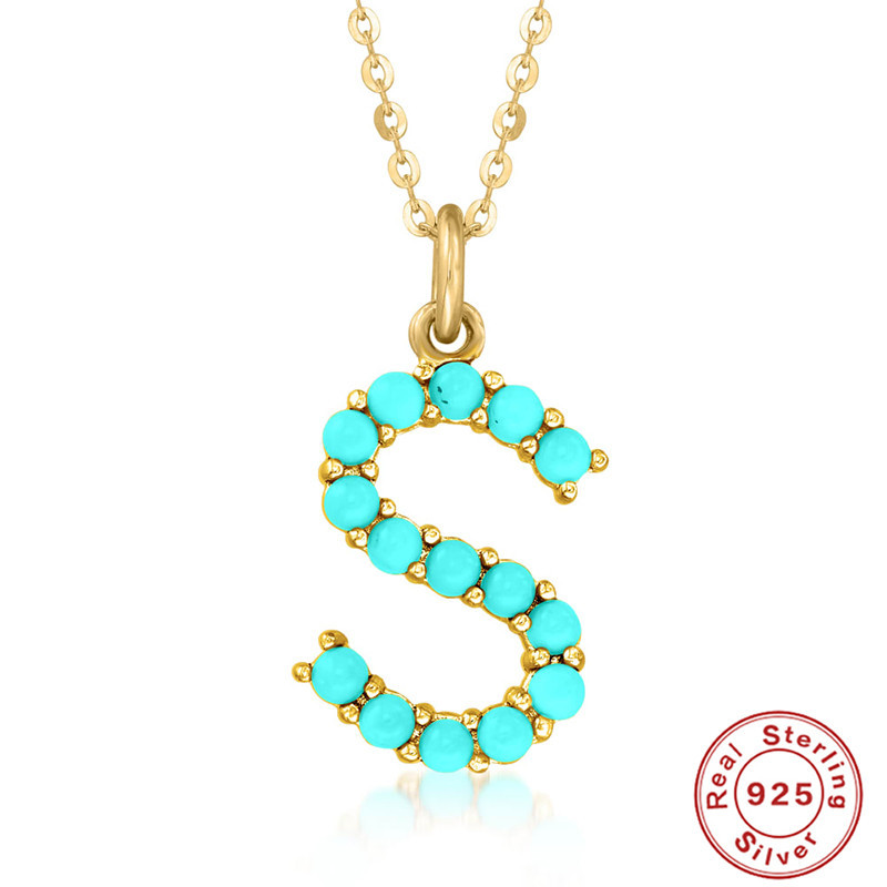 Title 14, S925 Sterling Silver 26-letter Natural Turquois...